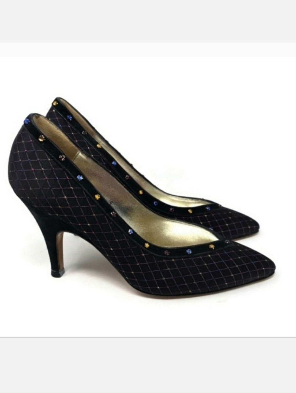 Vintage 80's Susan Bennis Warren Edwards Satin Rhinestone Jewel Pump 9